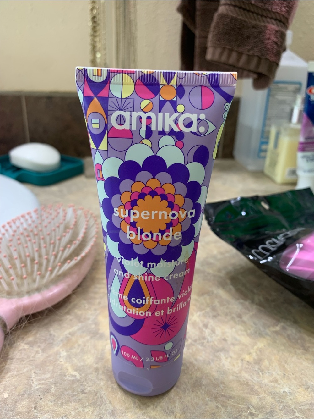 amika Supernova Blonde Violet Moisture & Shine Cream - Purple Floral Tube